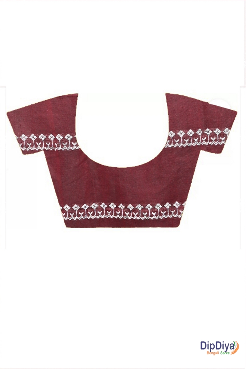 Maroon Cotton Blended Pareta Hand Loom Saree (309)